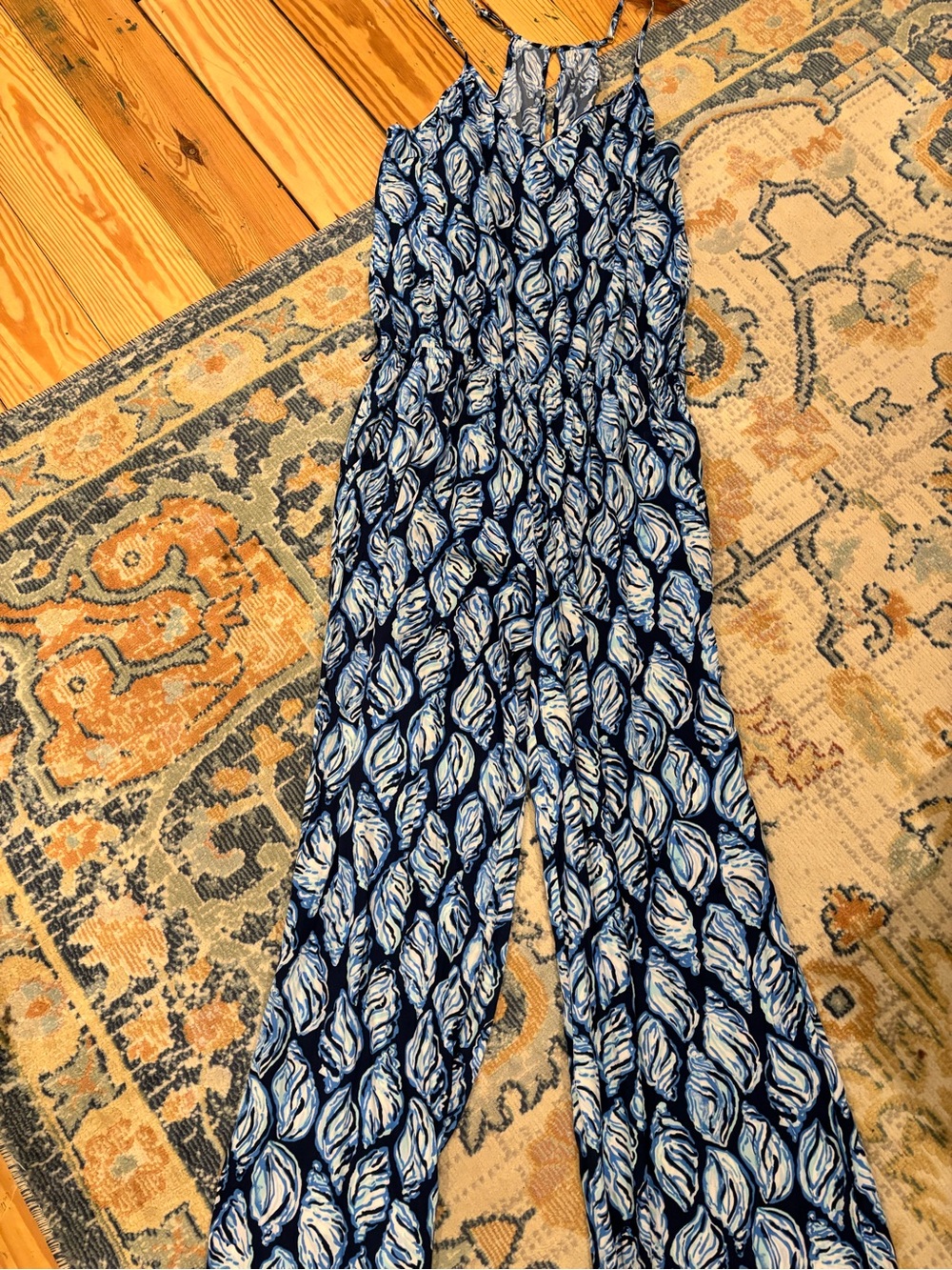 Lilly Pulitzer Navy & White Leaf-Print Spaghetti-Strap Jumpsuit